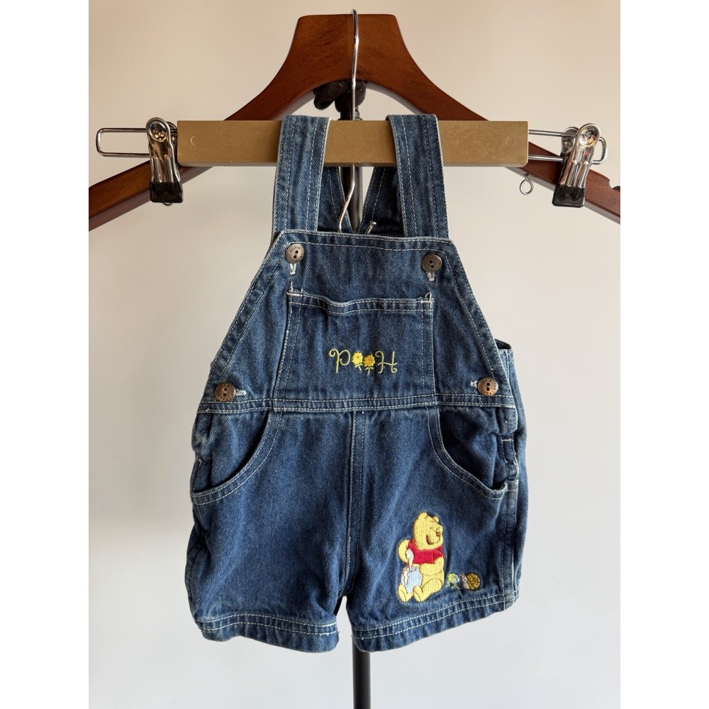 Vintage Disney Winnie the Pooh Overalls Toddler 3-6month Blue Denim Embroidered